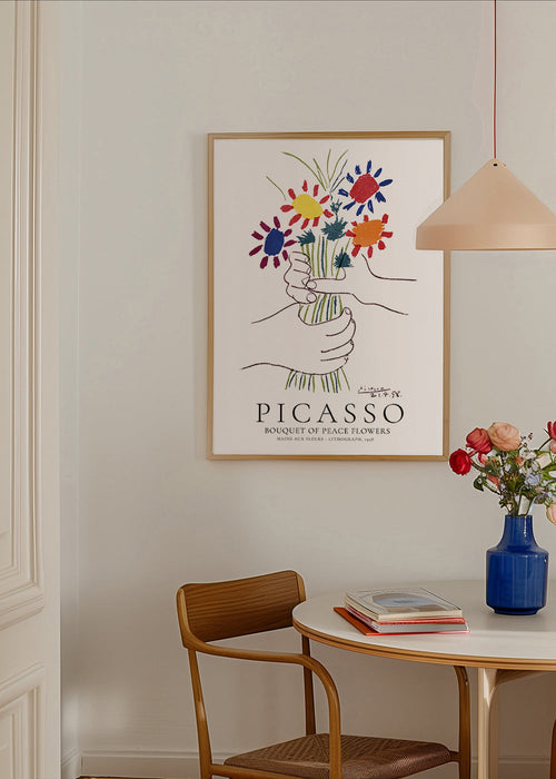 Botanische poster handen met kleurrijk boeket