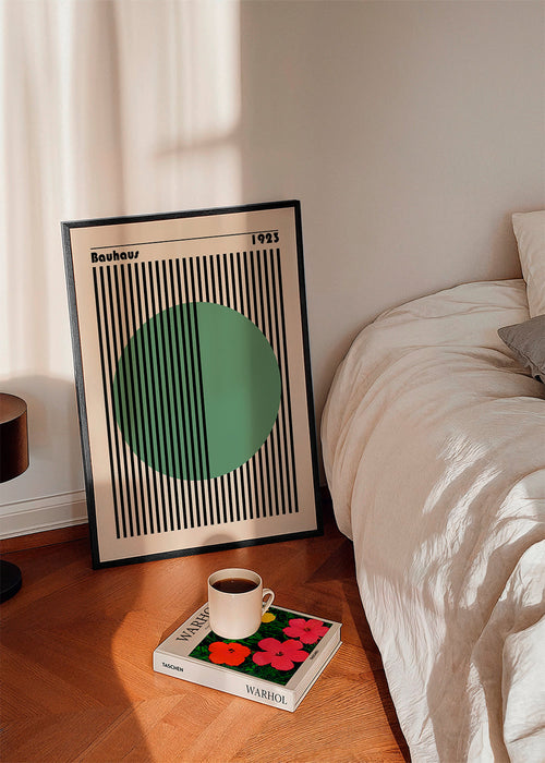 Geometrische poster groene cirkel met verticale strepen