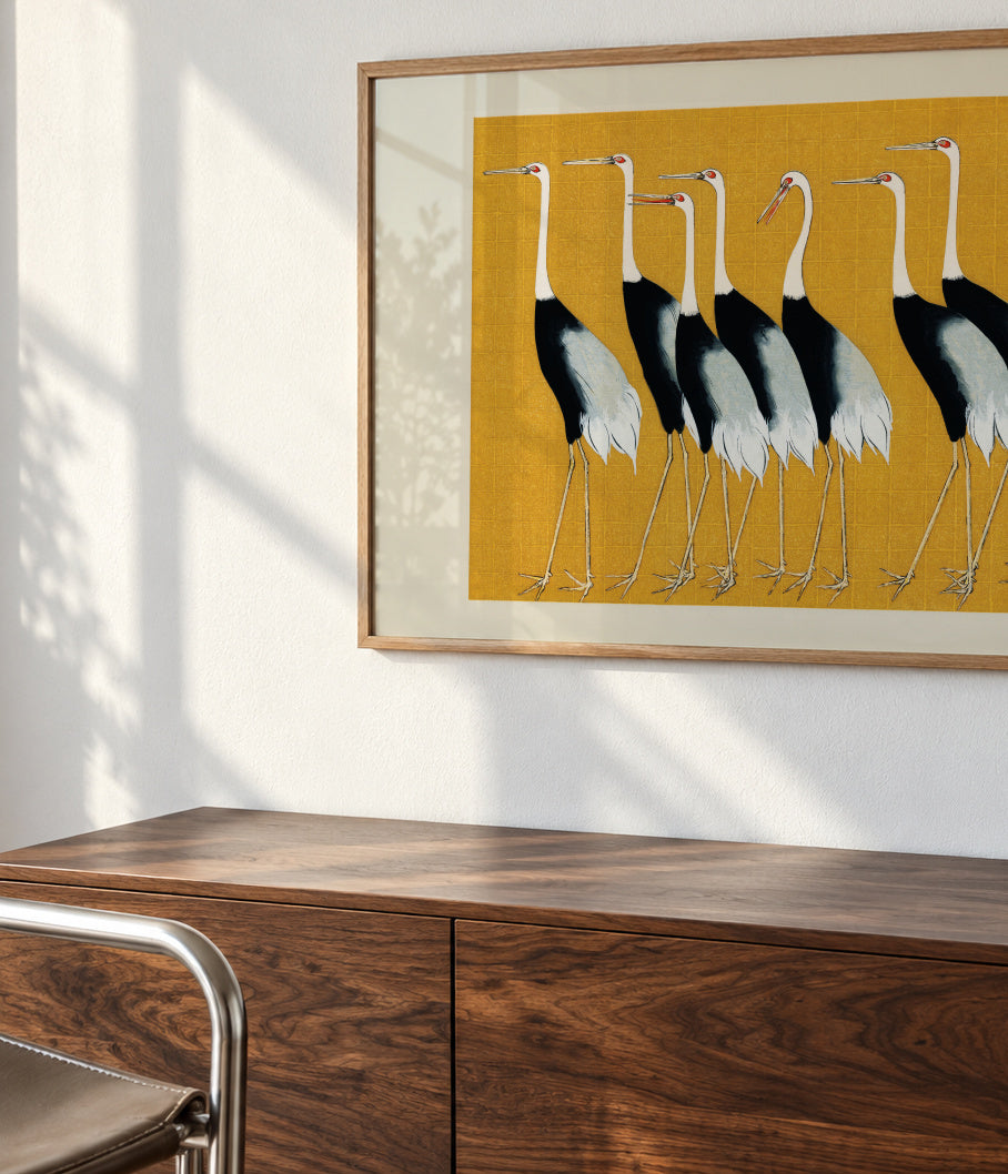 Japanese red-crowned crane vintage illustration - Framed poster detail