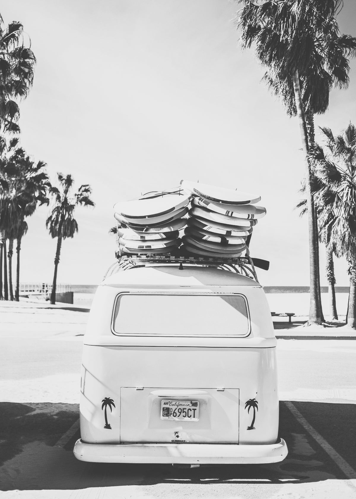 Beach Vintage Van Black & White - Unframed art print
