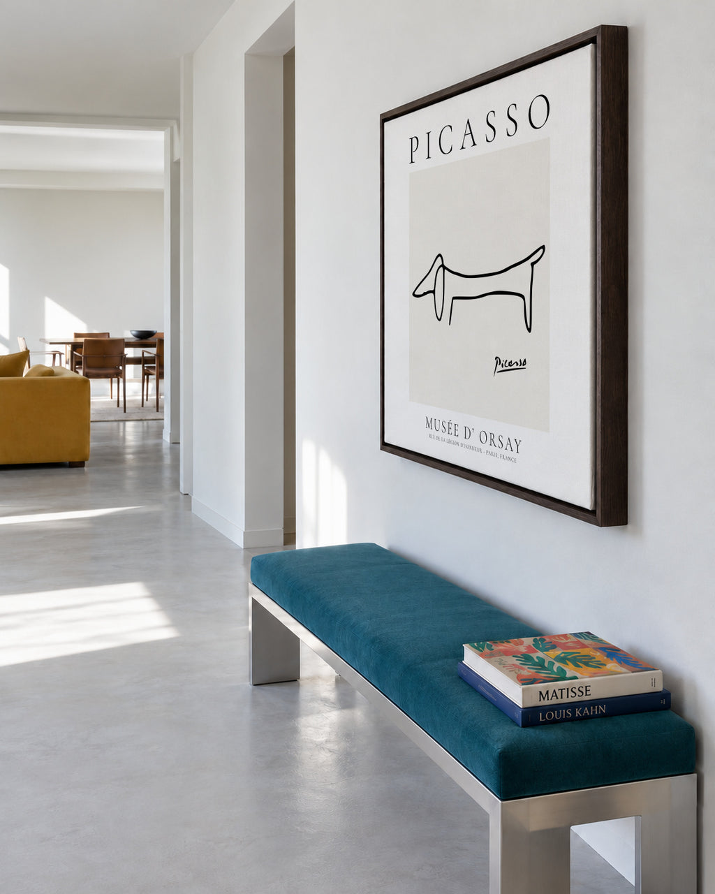 Pablo Picasso Animals Drawing Dog II - Framed canvas in an interior