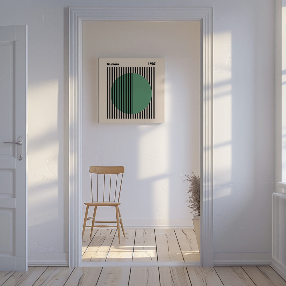 Bauhaus Green Circle II - Unframed canvas in an interior