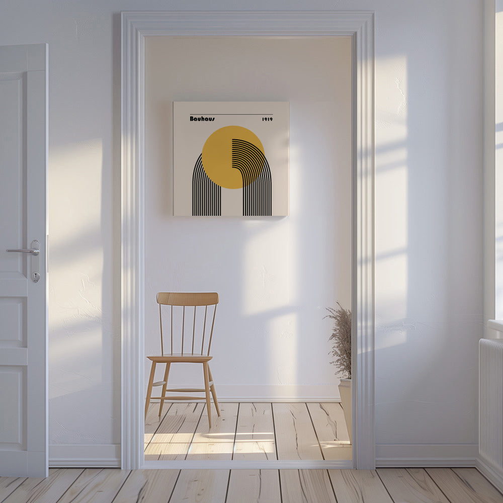 Bauhaus Venus yellow circle II - Unframed canvas in an interior
