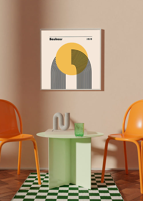 Geometrische poster Bauhaus gele zon en bogen