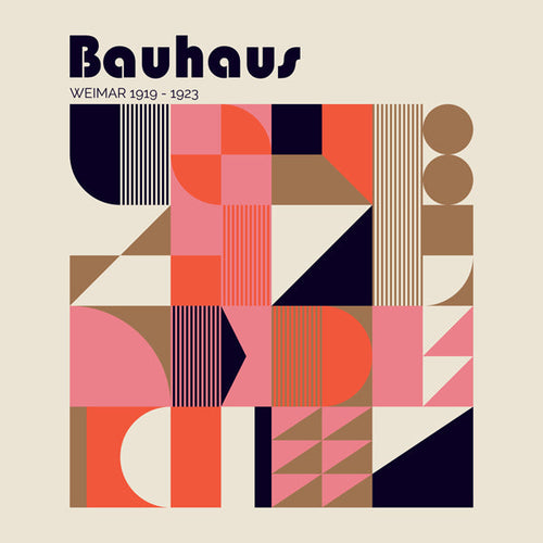 Geometrische poster Bauhaus koraal en beige