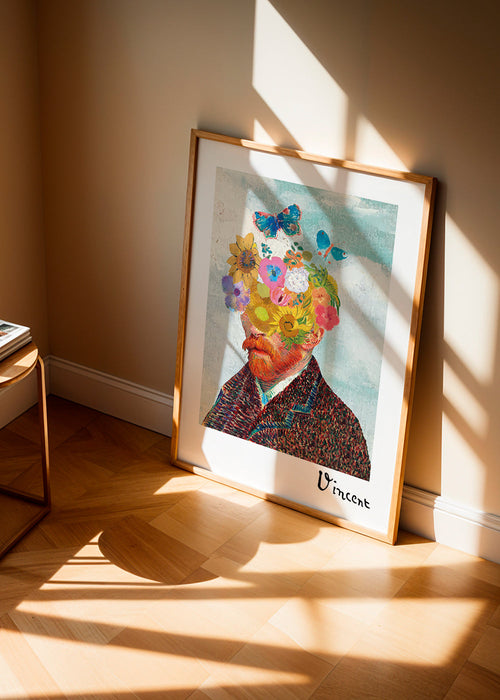 Botanische print bloemportret met vlinders