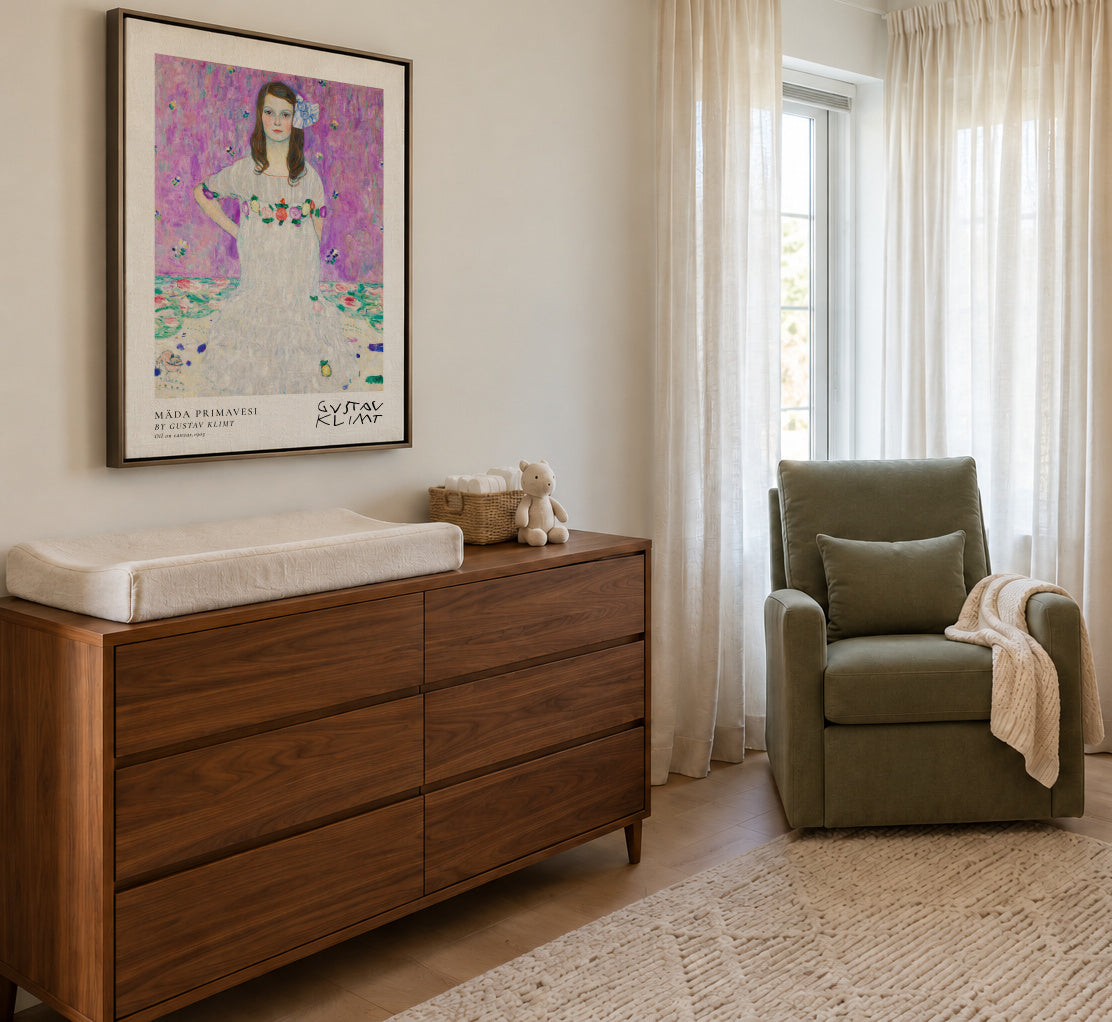 Ma?da Primavesi by Gustav Klimt - Framed canvas in an interior