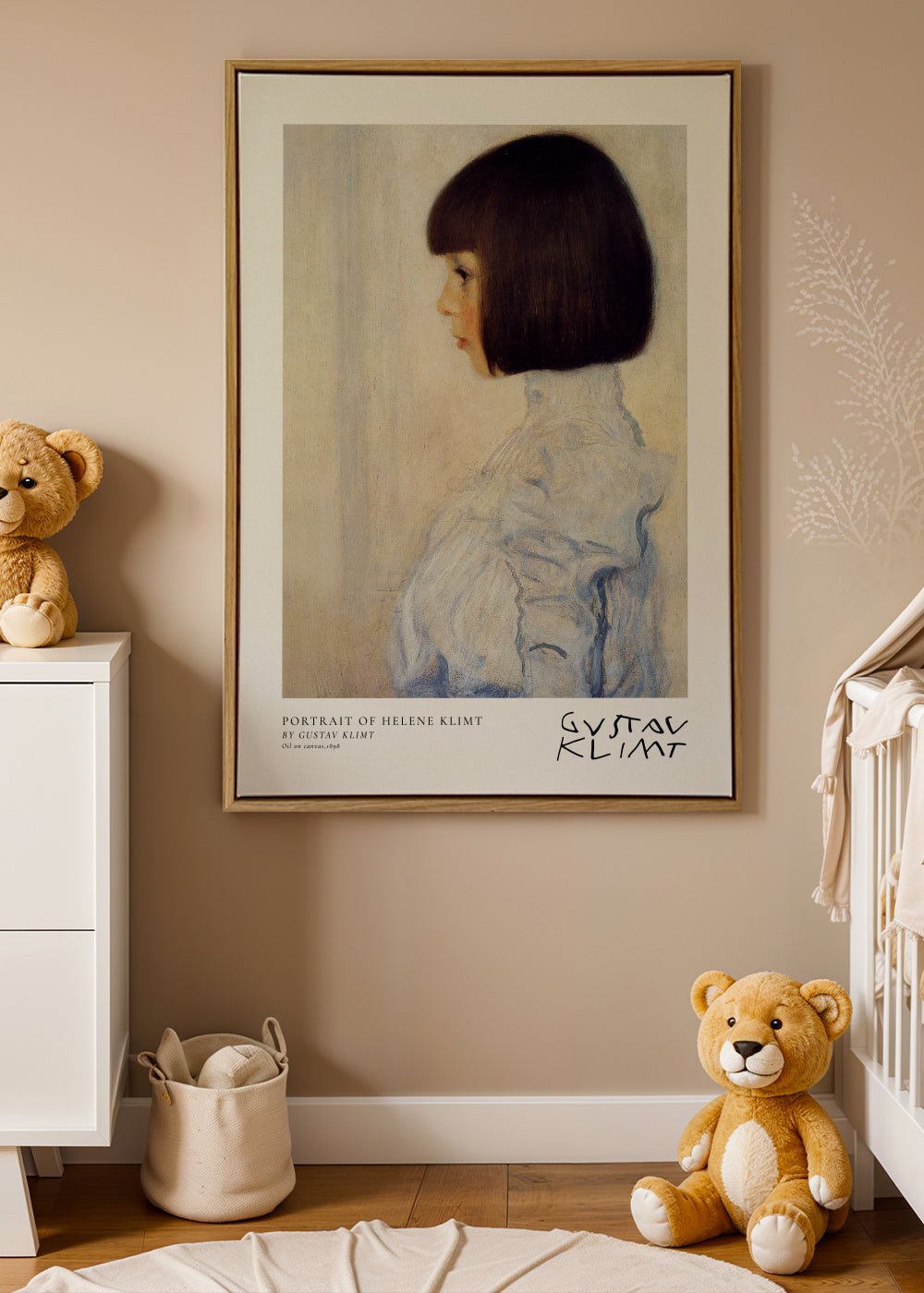 Portrait of Helene Klimt by Gustav Klimt - Framed canvas in an interior