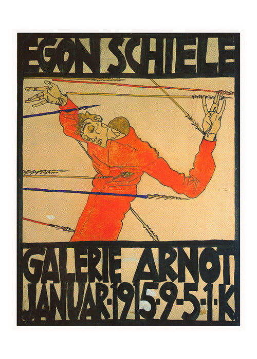 Vintage poster met rode figuur en opvallende typografie