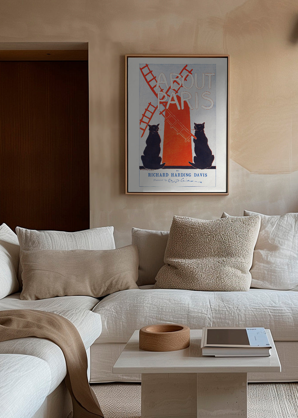 Vintage print About Paris met katten en molen