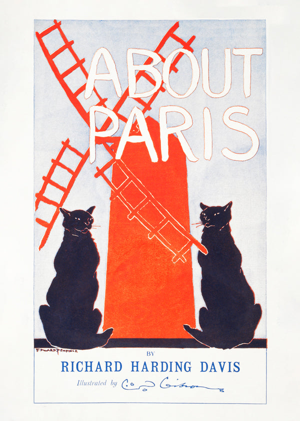 Vintage print About Paris met katten en molen
