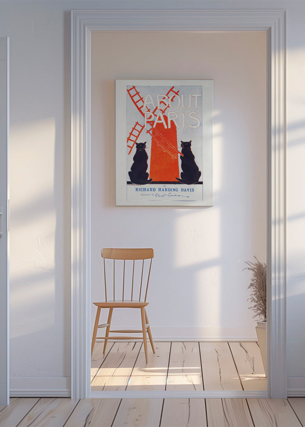 Vintage print About Paris met katten en molen