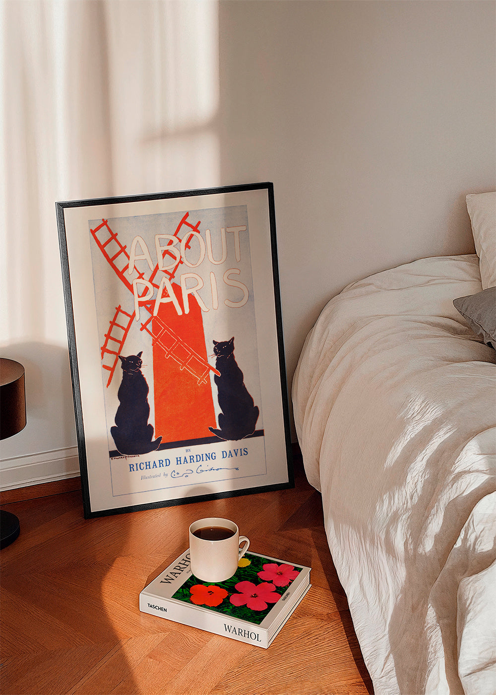 Vintage print About Paris met katten en molen