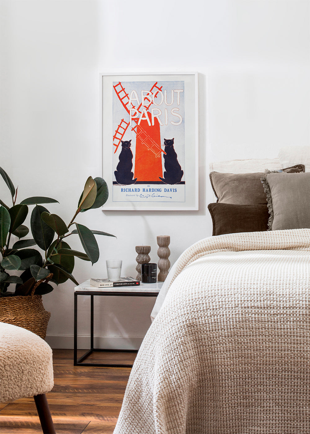 Vintage print About Paris met katten en molen