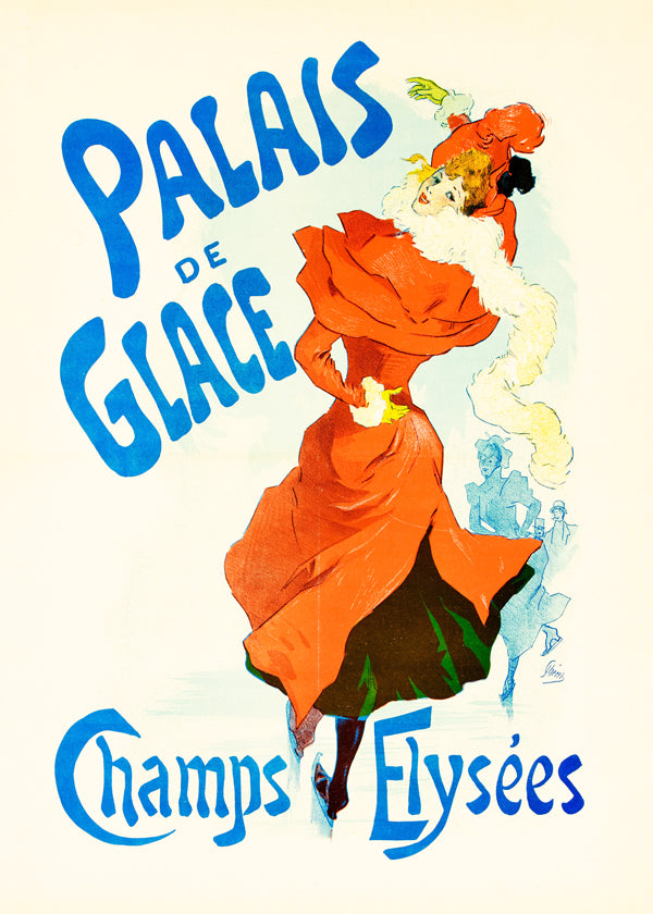 Vintage print Palais de Glace schaatsster in rood