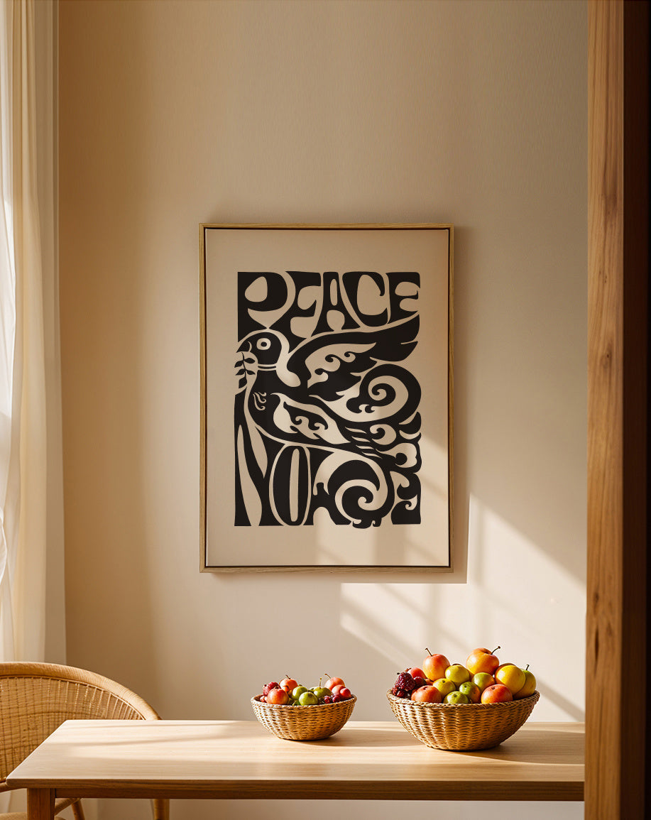 Peace Now poster, 1970 - Framed canvas in an interior