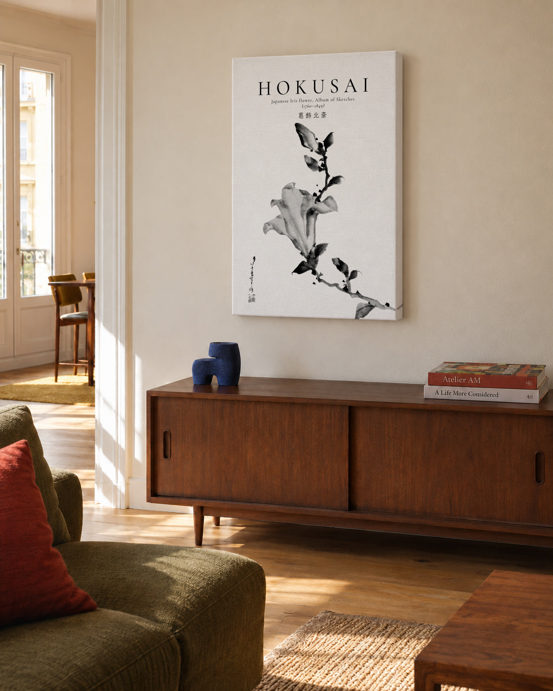 Japanese Iris flower by Katsushika Hokusai - Unframed canvas in an interior