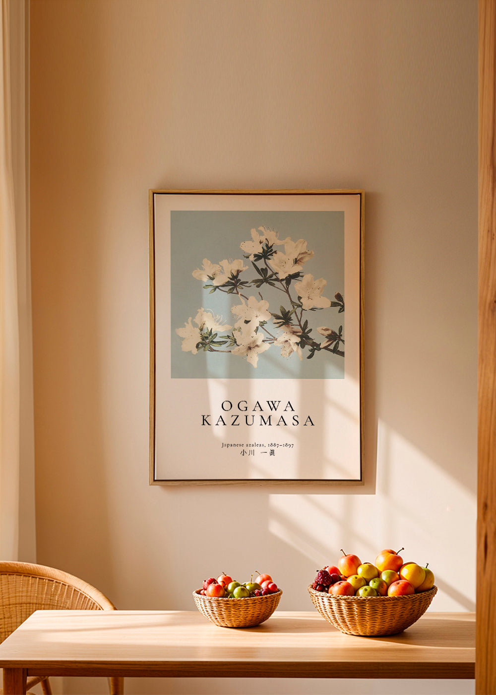 Botanische print: Japanse azalea's op blauw