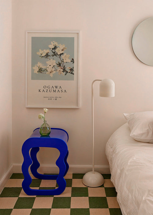 Botanische print: Japanse azalea's op blauw