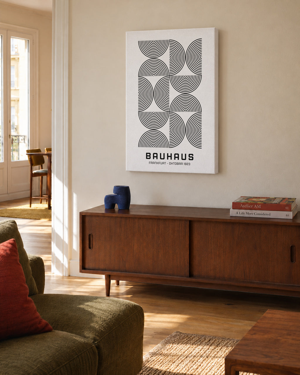 Bauhaus Black and White Exhibition Poster 1923 - Unframed canvas in an interior