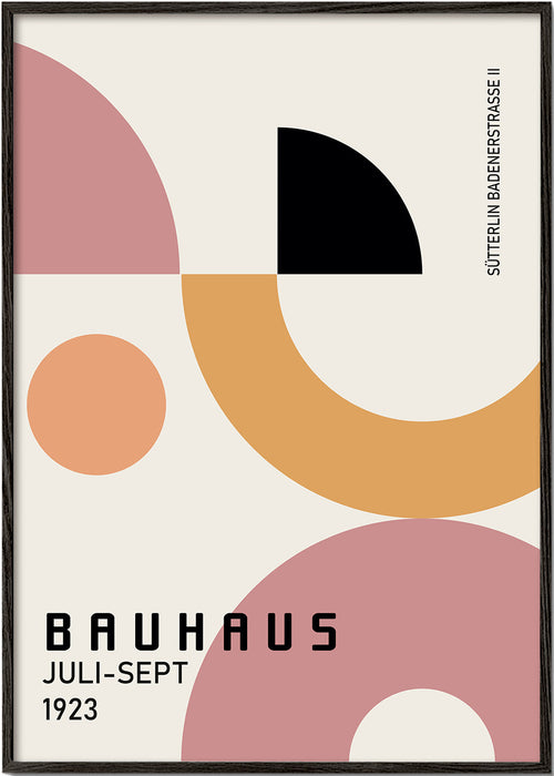 Geometrische Bauhaus-poster roze en mosterd