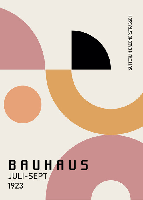 Geometrische Bauhaus-poster roze en mosterd