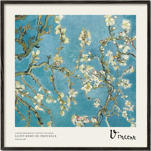 Botanische poster: amandelbloesem op blauw