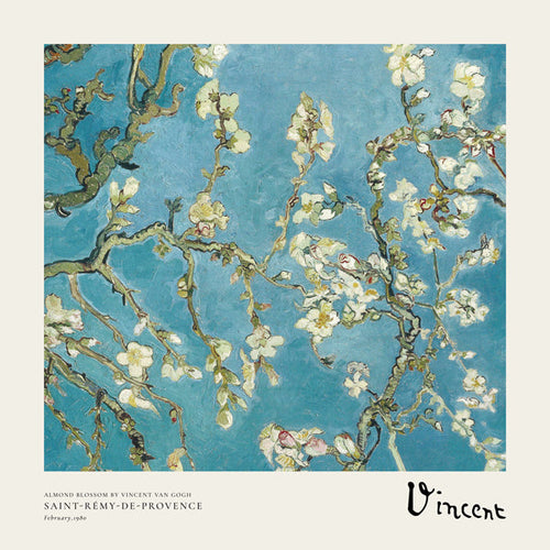 Botanische poster: amandelbloesem op blauw