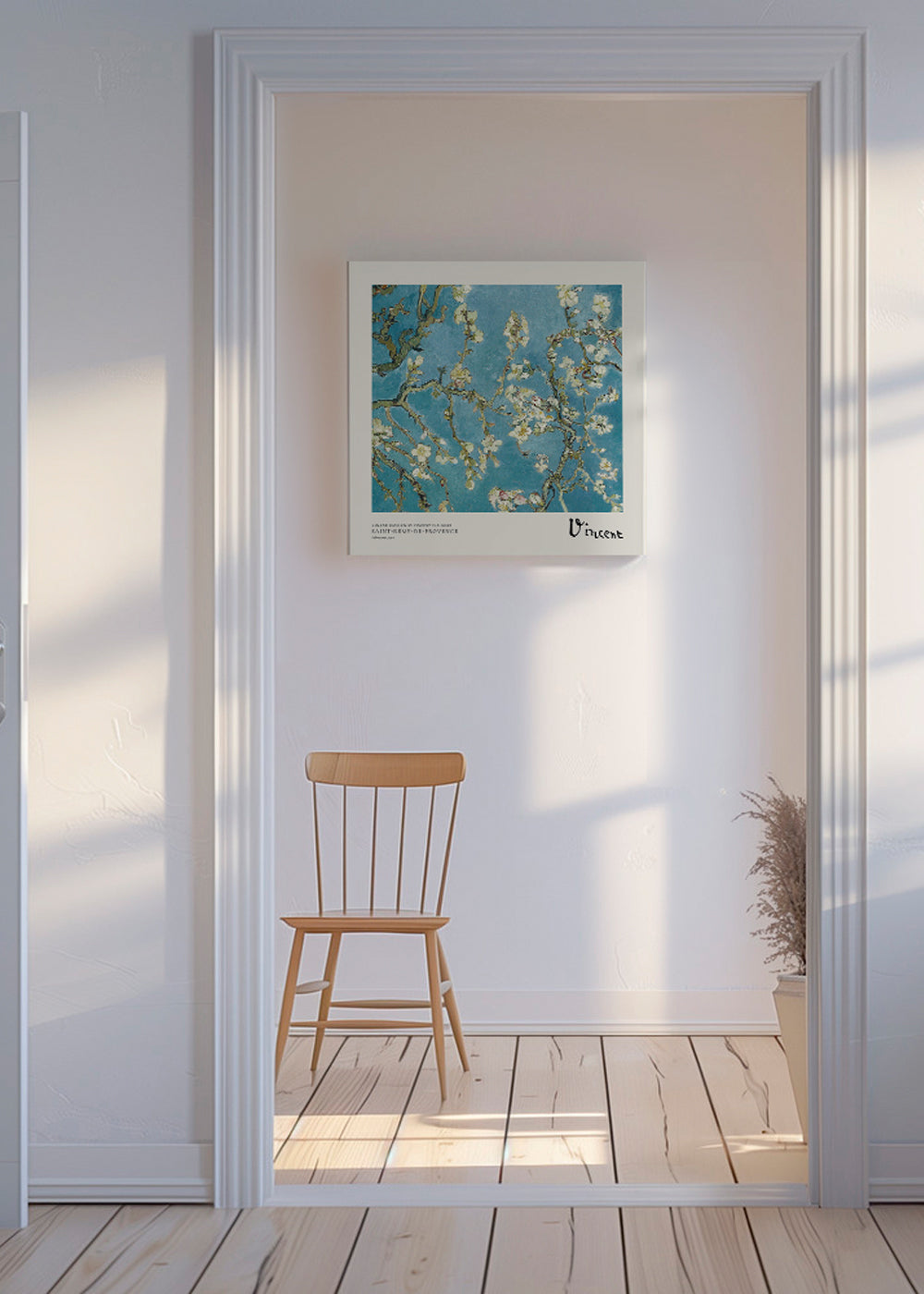 Botanische poster: amandelbloesem op blauw