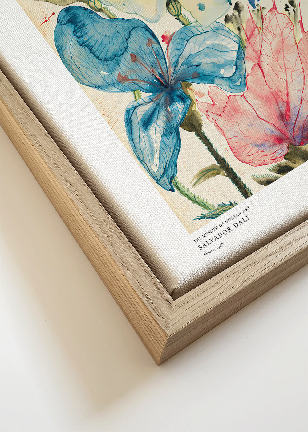 Botanische print: aquarel blauwe en roze bloemen