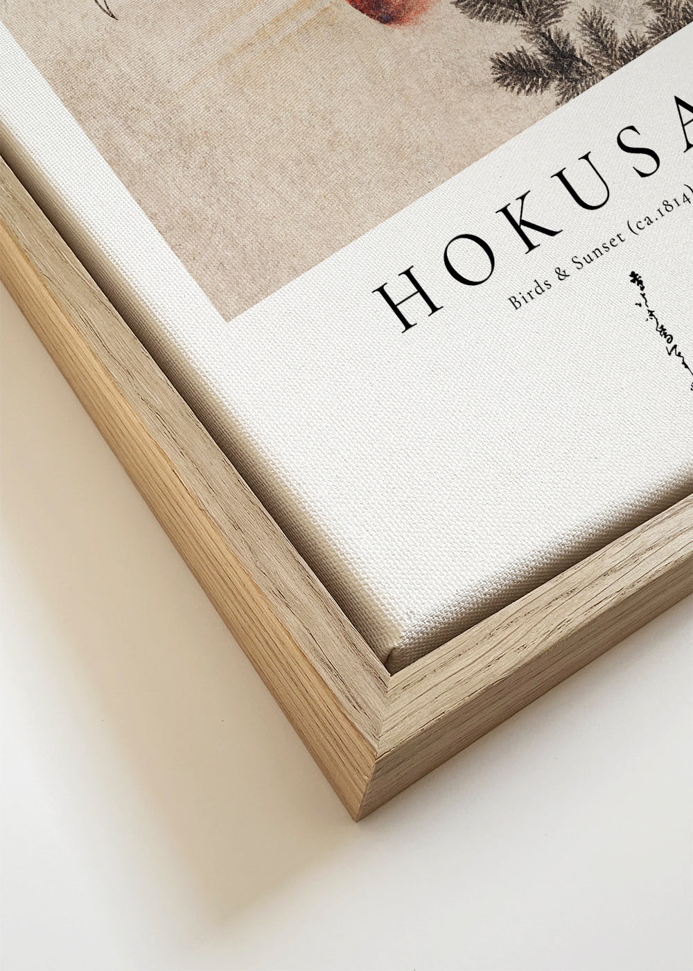 Hokusai illustratie met vogels en zon