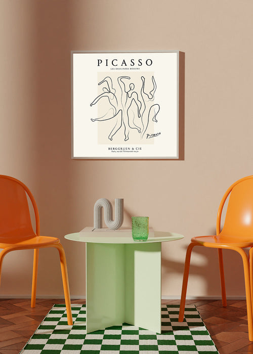 Illustratie van dansende figuren met éénlijnig gebaar