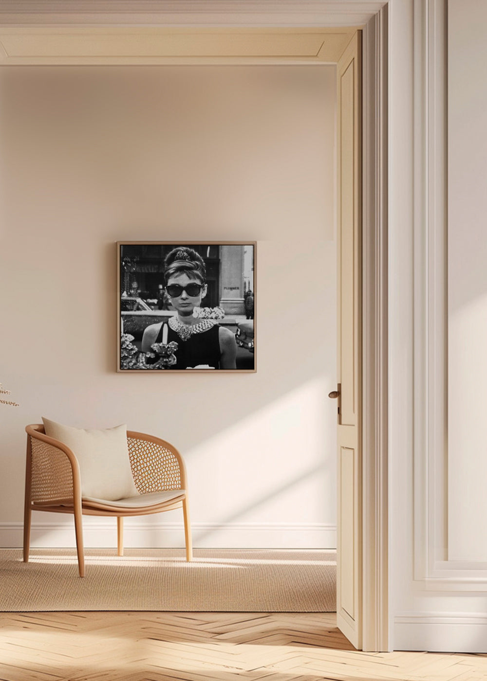 Audrey Hepburn in Breakfast at Tiffany vintage photograph. - Square