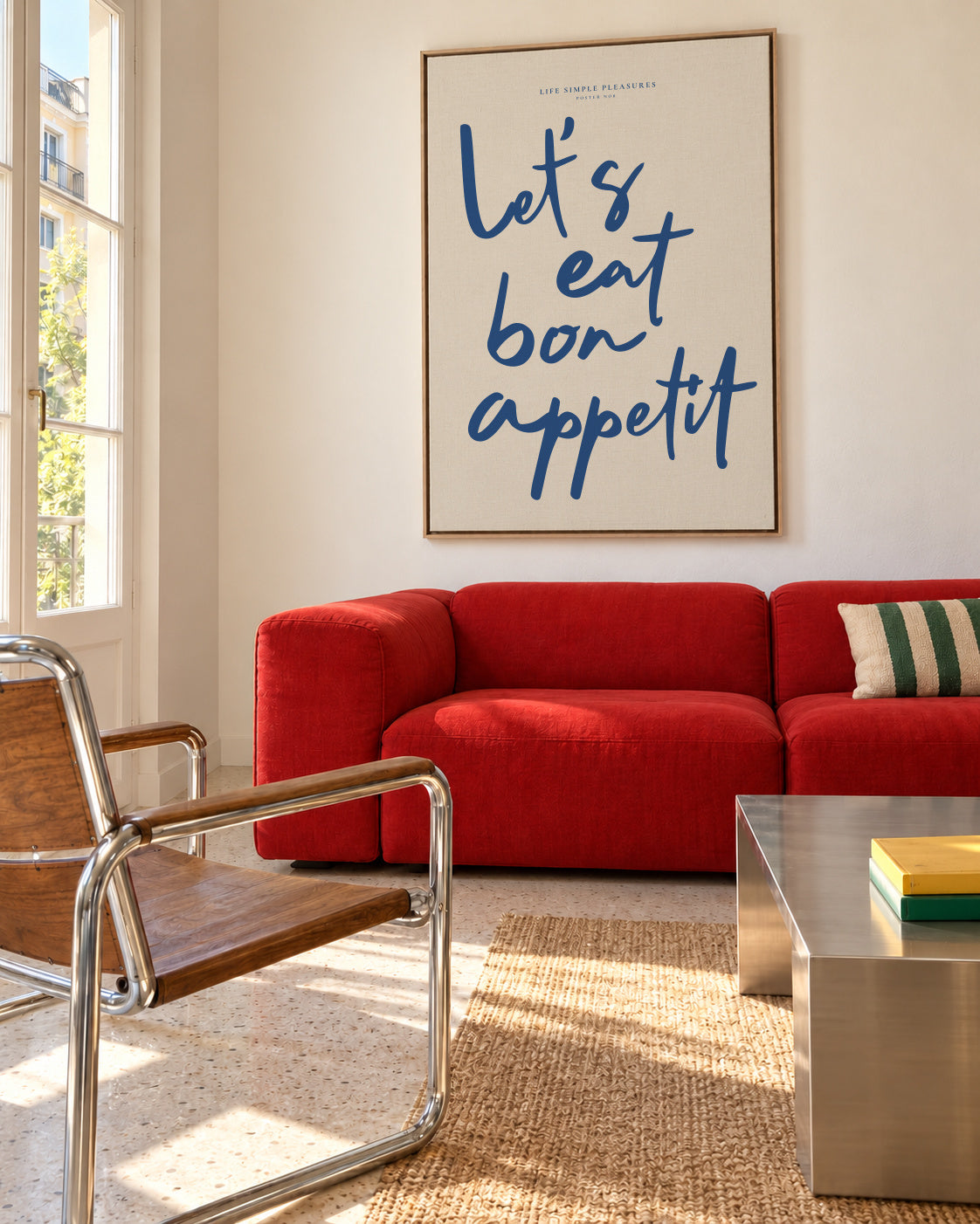 Life Simple simple pleasures - Let's eat, Bon Appetit - Framed canvas in an interior