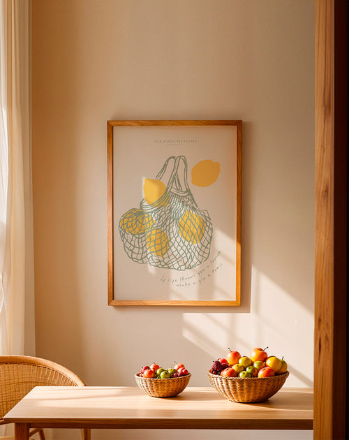 Keuken kunst met citroenen in net