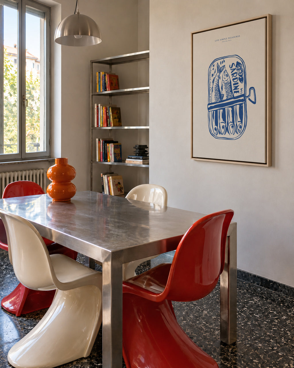 Life Simple simple pleasures - Sardines - Framed canvas in an interior