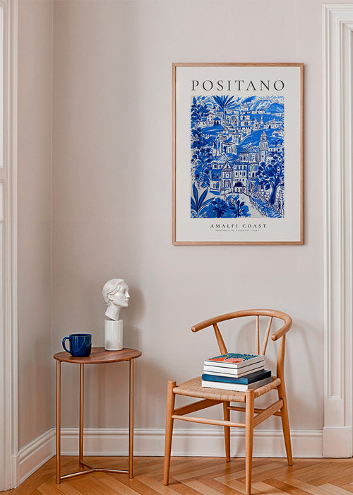 Reisposter Positano blauwe illustratie