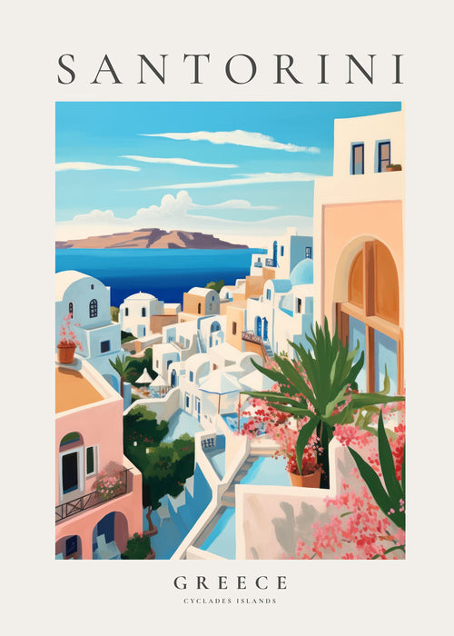 Reisposter Santorini kustzicht