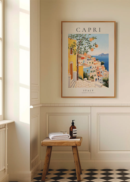 Reisposter: Capri illustratie in warme tinten