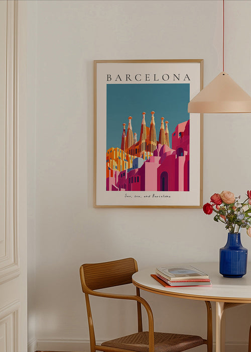Reisposter: Sagrada Familia kleurrijke illustratie