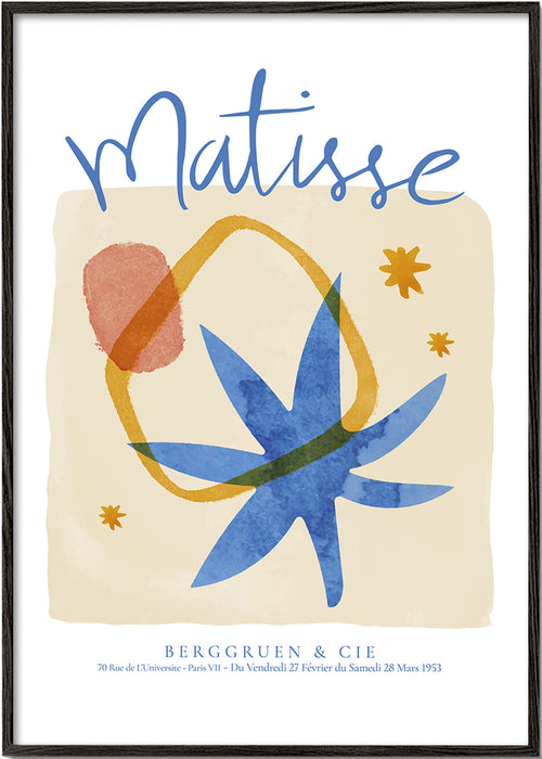 Botanische illustratie met gedurfde blauwe vormen