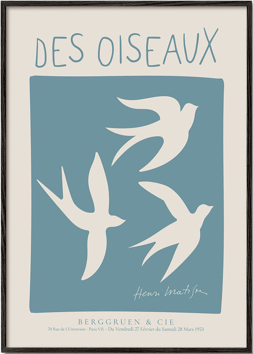 Kunstwerk Matisse-vogels in blauw