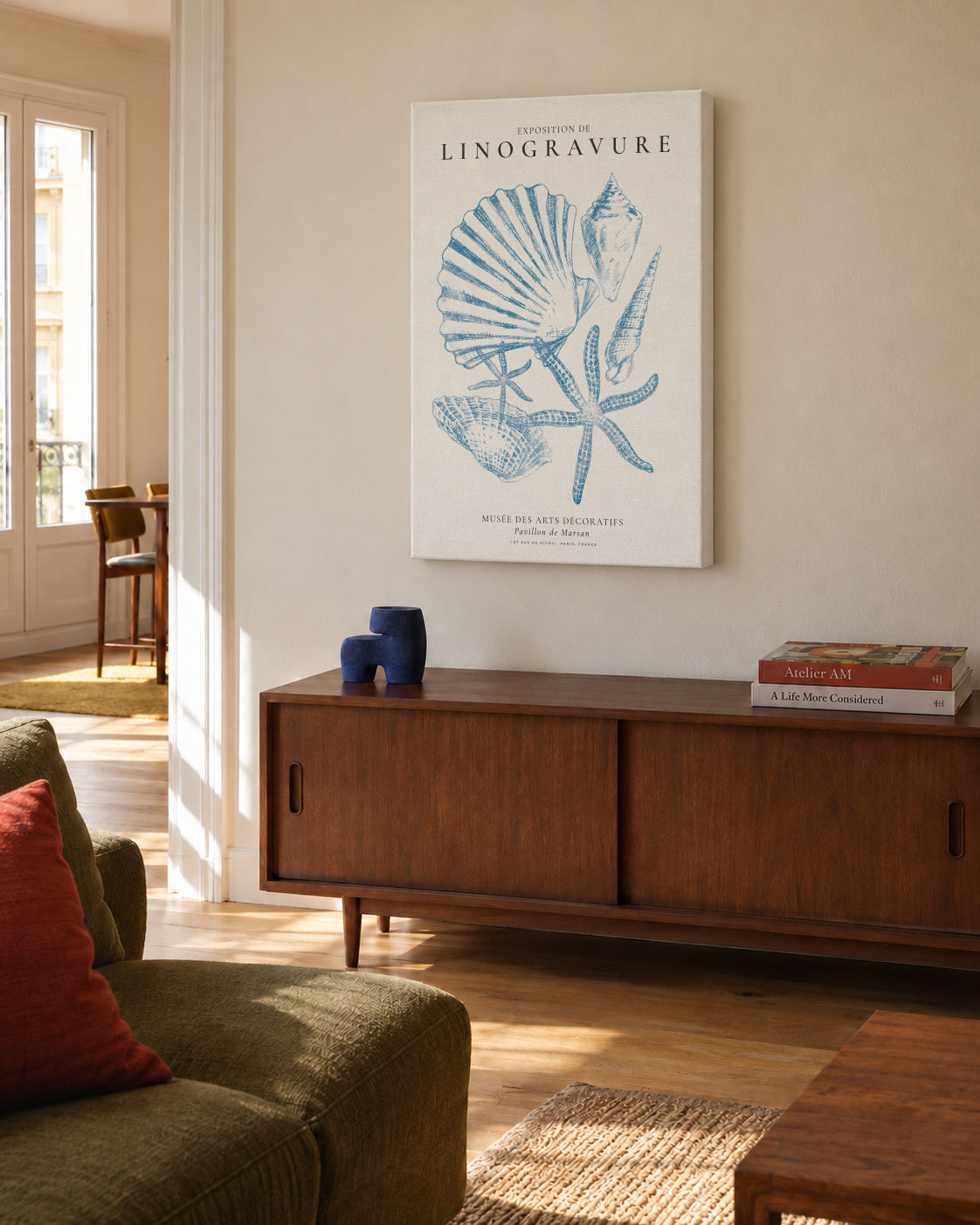 Exposition de linogravure, Sealife (la vie marine) - Unframed canvas in an interior