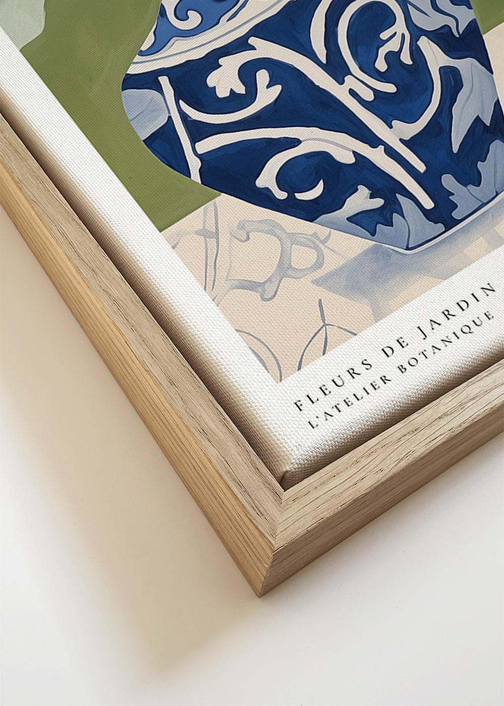 Botanische poster met blauwe vaas en groene takken