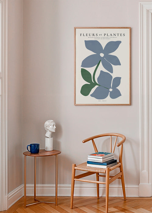 Botanische poster blauwe bloemen minimal