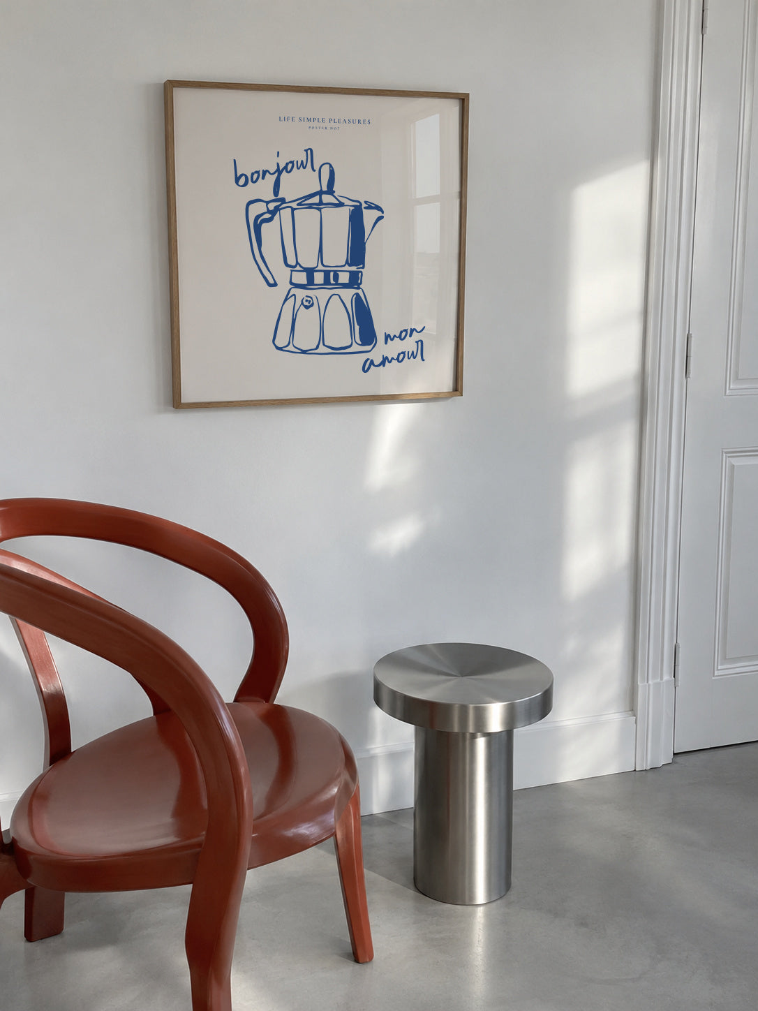 Life Simple simple pleasures - Bonjour mon amour - SQUARE - Framed poster in an interior
