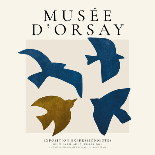 Vintage poster Musée d'Orsay met gestileerde vogels