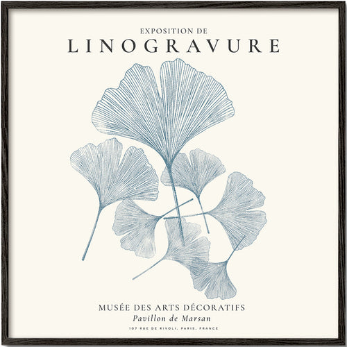 Botanische print Ginkgo linodruk in blauw