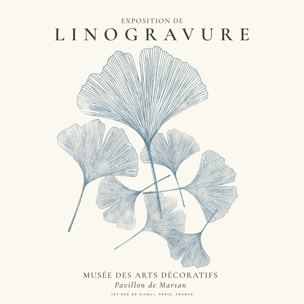 Exposition de linogravure, Ginkgo leaves - SQUARE - Unframed art print