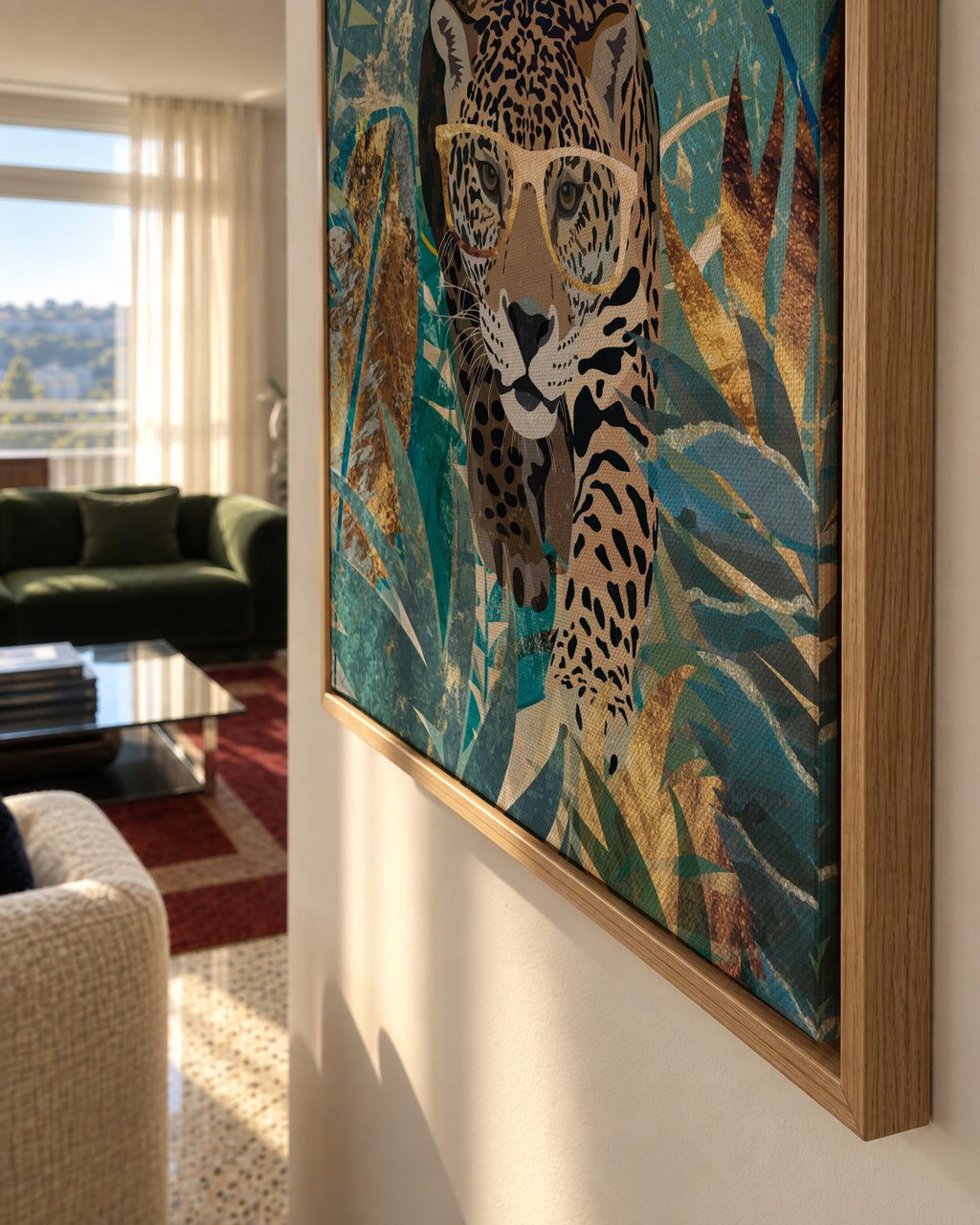 Curious jaguar in the jungle - Framed canvas detail